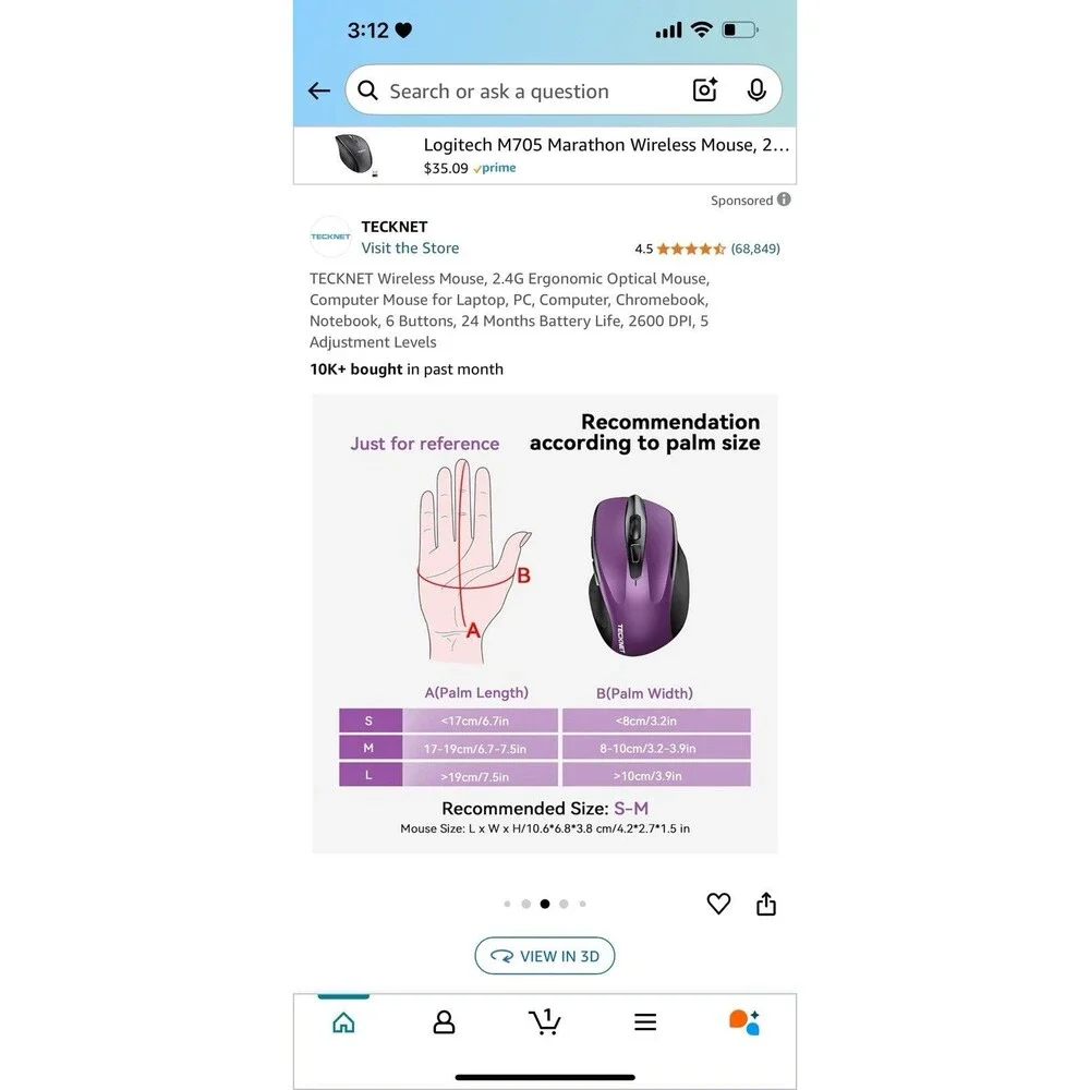 TECKNET Wireless Mouse, 2.4G Ergonomic Optical Mouse, Computer Mouse for Laptop